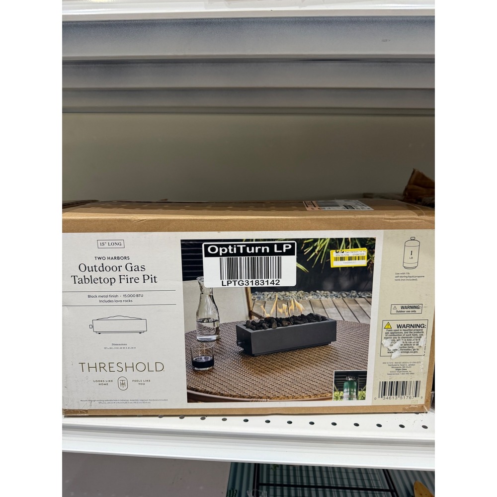 Threshold Two Harbors 15in Outdoor Gas Tabletop Fire Pit Black 15000 BTU